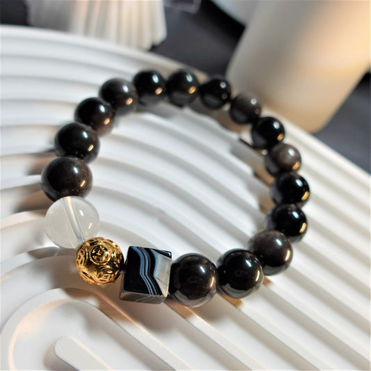 【守护之石】银曜石水晶手链  [Guardian Stone] Silver Obsidian Crystal Bracelet